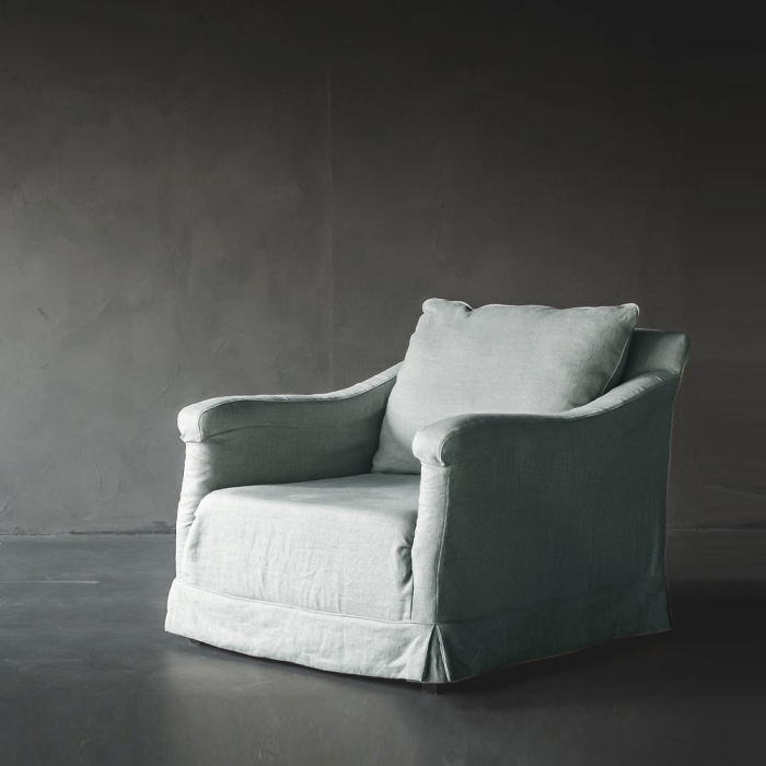 Sessel Virgie mit Husse aus Leinen in seagreen